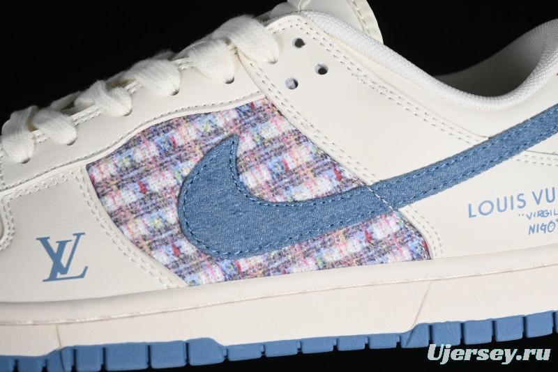 Nike SB Dunk Low LV Collaboration - Beige Blue Chanel Style Anniversary High-End Custom Low-Top Casual Sneakers - XX2025-323