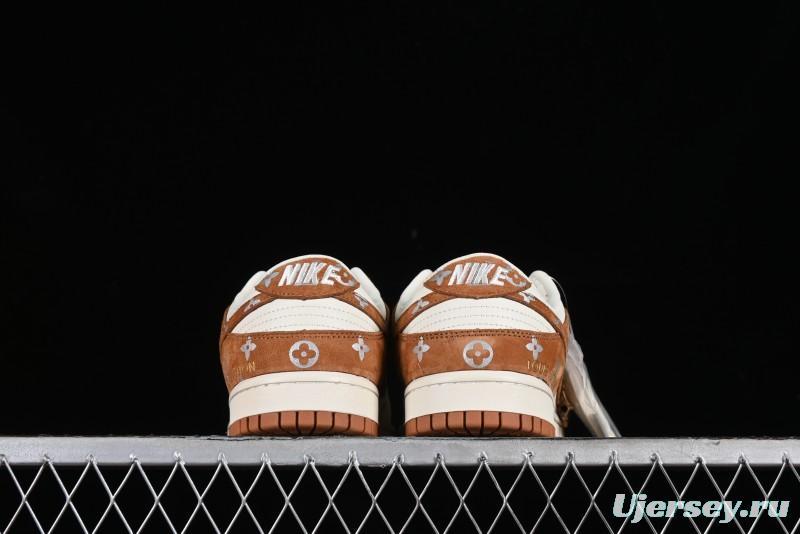 Nike SB Dunk Low LV Collaboration - Beige Brown Swoosh Anniversary High-End Custom Low-Top Casual Skate Shoes - XD6188-030