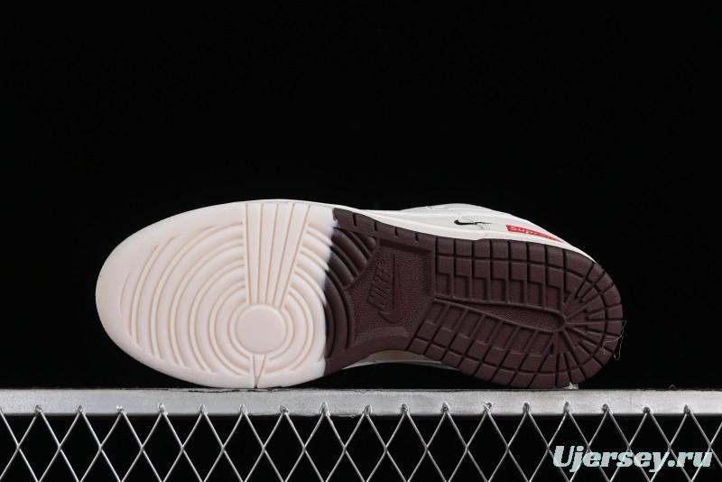 Nike SB Dunk Low Supreme Collaboration - White Brown Two-Tone Anniversary High-End Custom Low-Top Casual Sneakers - BB8657-106