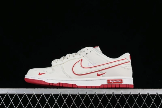 Nike SB Dunk Low Supreme Collaboration - Beige Red Mini Swoosh Anniversary Custom Low-Top Casual Skate Shoes - DJ2024-004