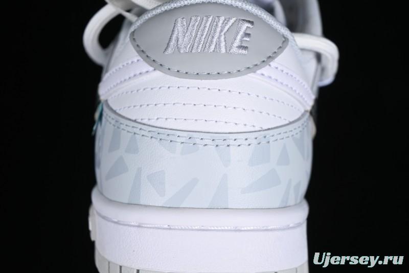 Nike Dunk Low Retro SB Casual Skate Shoes in Light Grey Blue with Silver Swoosh and Deconstructed Straps - HF0730-160