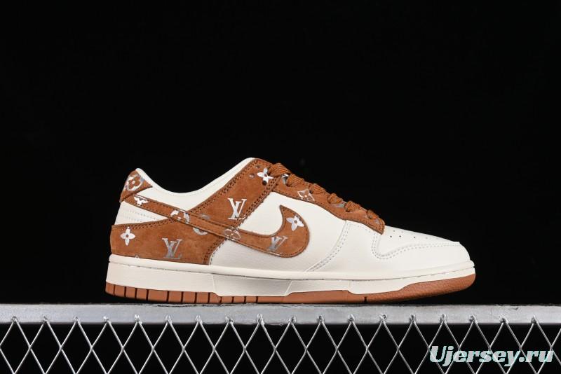 Nike SB Dunk Low LV Collaboration - Beige Brown Swoosh Anniversary High-End Custom Low-Top Casual Skate Shoes - XD6188-030