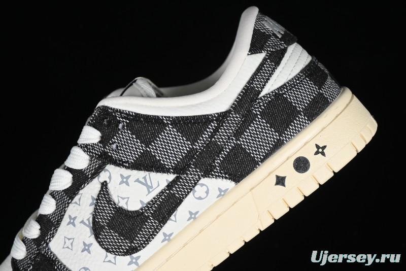 Nike SB Dunk Low LV Collaboration - Black Checkerboard Anniversary Custom Low-Top Casual Skate Shoes - XB3802-353