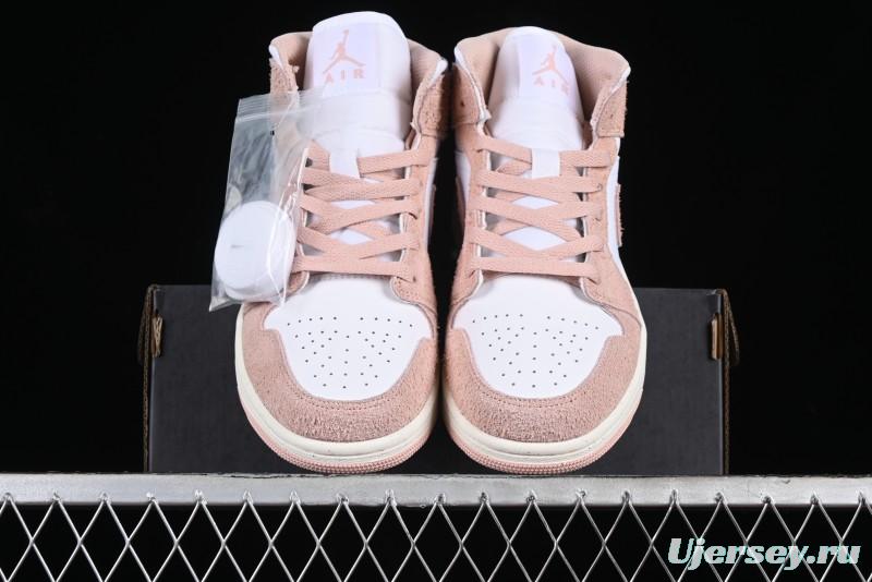 Nike Air Jordan AJ1 Mid Basketball Shoes in White Pink - FN7432-161