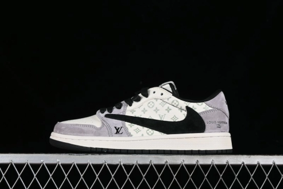 Nike Travis Scott x Fragment Design x Jordan Air Jordan 1 Low OG SP AJ1 LV Grey Black Pig Print Low-top Casual Sneakers - SJ2068-101