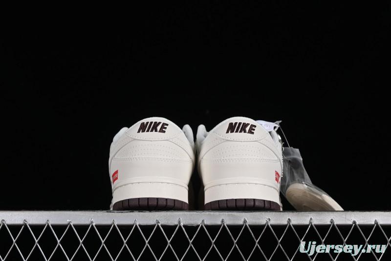 Nike SB Dunk Low Supreme Collaboration - White Brown Two-Tone Anniversary High-End Custom Low-Top Casual Sneakers - BB8657-106