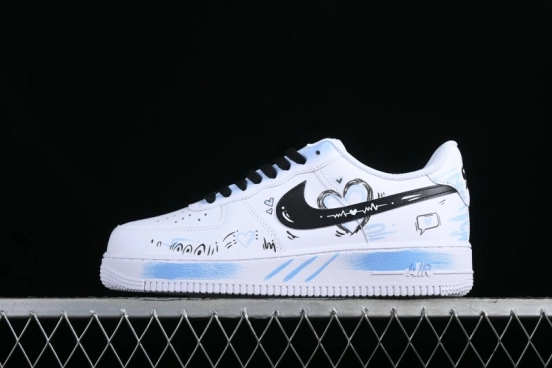 Nike Air Force 1 '07 Low Casual Sneakers with Anime-inspired Blue Spray Paint Design - CW2288-111