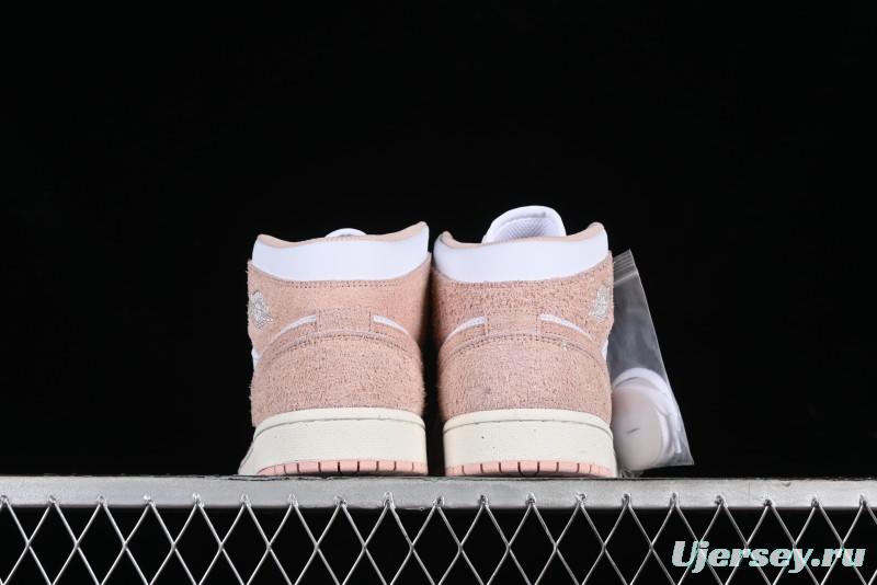 Nike Air Jordan AJ1 Mid Basketball Shoes in White Pink - FN7432-161