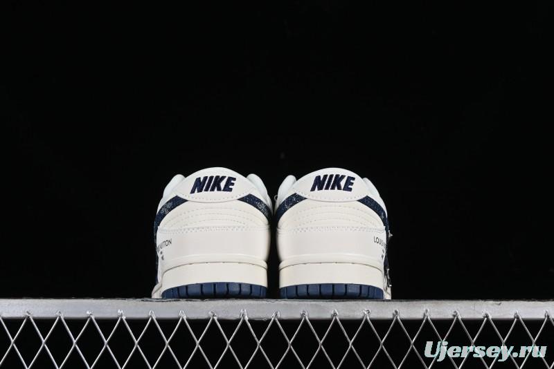 Nike SB Dunk Low LV Collaboration - Dark Blue Denim Anniversary High-End Custom Low-Top Casual Skate Shoes - XP3802-335