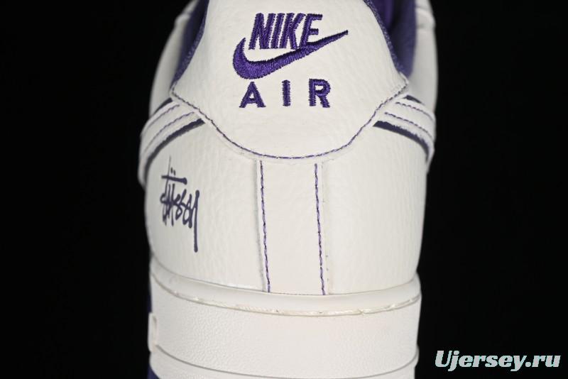 Stussy x Nike Air Force 1 '07 Low Retro Casual Sneakers with Reflective Military Purple - UN1635-222