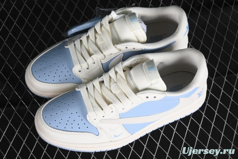 Nike Travis Scott x Fragment Design x Jordan Air Jordan 1 Low OG SP AJ1 LV Blue Double Hook Casual Sneakers - BB6588-103