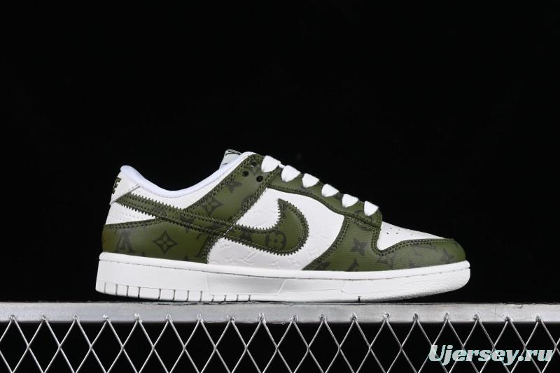 Nike SB Dunk Low LV Collaboration - Embroidered White Green Print Anniversary High-End Custom Low-Top Casual Sneakers - DQ1098-362