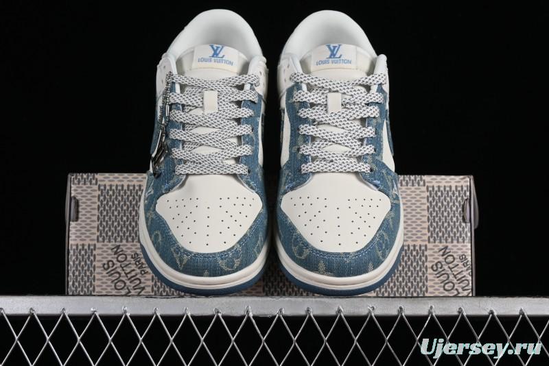 Nike SB Dunk Low LV Collaboration - Light Blue Denim Anniversary High-End Custom Low-Top Casual Skate Shoes - XP3802-336