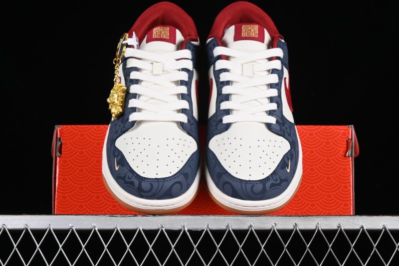 Nike SB Dunk Low Year of the Dragon Limited Edition - Dark Pattern Blue Red Swoosh Anniversary Custom Low-Top Casual Skate Shoes - DQ1098-365