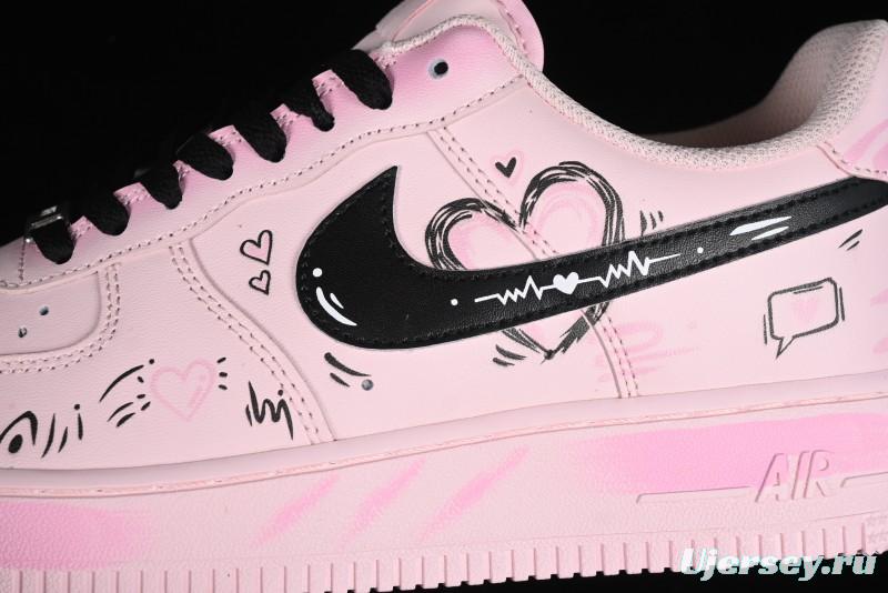 Nike Air Force 1 '07 Low Casual Sneakers with Anime-inspired Peach Pink Spray Design - CW2288-111
