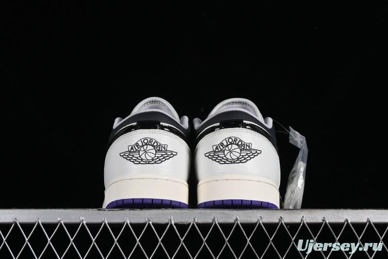 Nike Air Jordan 1 Low SE Casual Sneakers in Black White with Metallic Purple Accents - HF5759-101