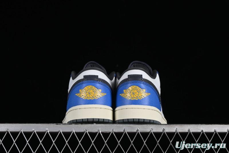 Nike Air Jordan 1 Low Flight Vintage Casual Sneakers with Distressed White-Blue Design - FV8439-104
