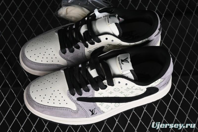 Nike Travis Scott x Fragment Design x Jordan Air Jordan 1 Low OG SP AJ1 LV Grey Black Pig Print Low-top Casual Sneakers - SJ2068-101