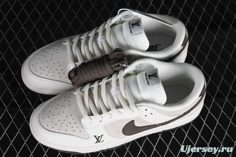 Nike SB Dunk Low LV Collaboration Anniversary Edition Premium Custom Suede Brown Swoosh Low-Top Casual Skate Shoes - LV6188-001