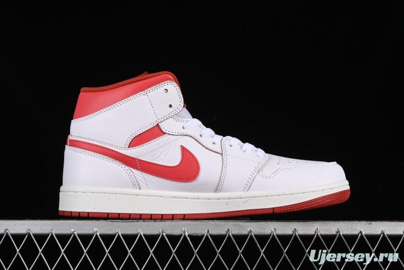 Nike Air Jordan 1 Mid Basketball Shoes in White/Orange/Red - FJ3458-160