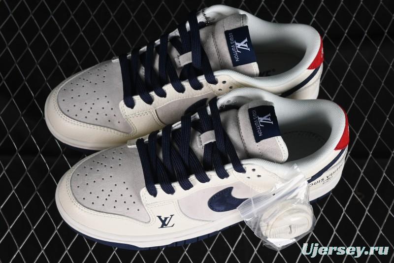 Nike SB Dunk Low LV Collaboration - Suede Navy Blue Anniversary High-End Custom Low-Top Casual Skate Shoes - FC1688-134
