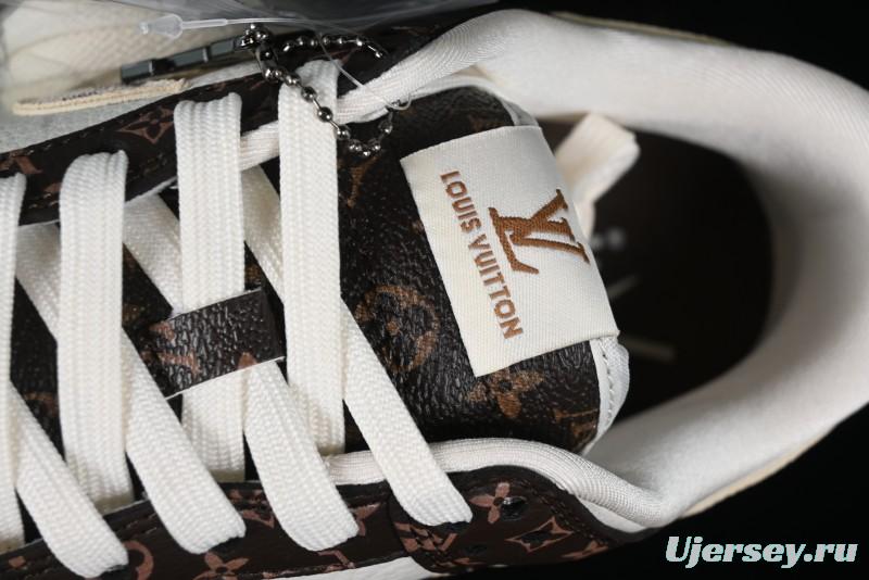 Nike SB Dunk Low LV Collaboration - Checkerboard Brown White Swoosh Anniversary High-End Custom Low-Top Casual Sneakers - SJ2068-253