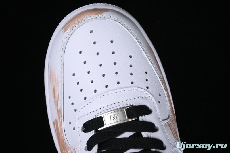 Nike Air Force 1 '07 Low Casual Sneakers with Anime-Inspired Hand-Painted Design, Broken Swoosh Shadow Effect, Brown/Black - CW2288-111