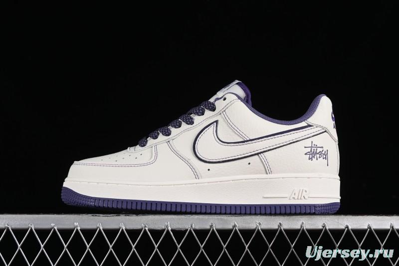 Stussy x Nike Air Force 1 '07 Low Retro Casual Sneakers with Reflective Military Purple - UN1635-222