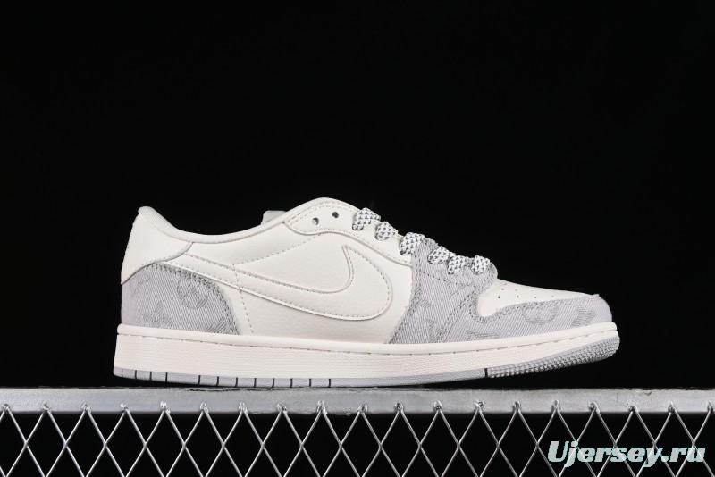 Nike Travis Scott x Fragment Design x Jordan Air Jordan 1 Low OG SP AJ1 LV Grey Denim Culture Casual Sneakers - LJ5188-004