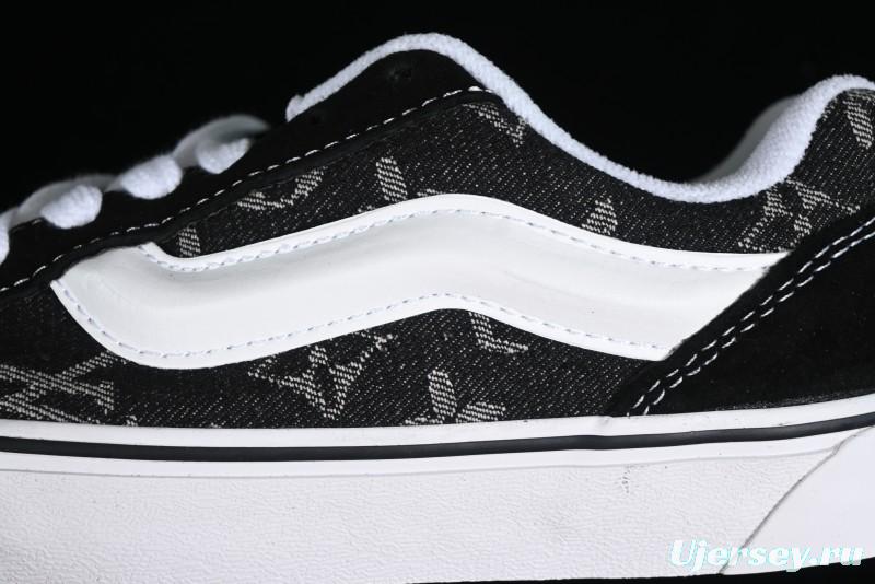 Vans Knu-Skool Premium Custom Denim Monogram Slip-On Shoes - VN0009QC6BT