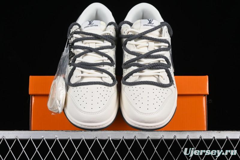 Nike SB Dunk Low LV Collaboration - Straps Lamborghini Off White Dark Grey Swoosh Anniversary High-End Custom Low-Top Casual Sneakers - SJ2068-262
