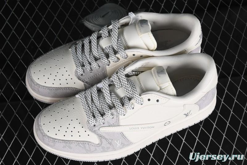 Nike Travis Scott x Fragment Design x Jordan Air Jordan 1 Low OG SP AJ1 LV Grey Denim Culture Casual Sneakers - LJ5188-004