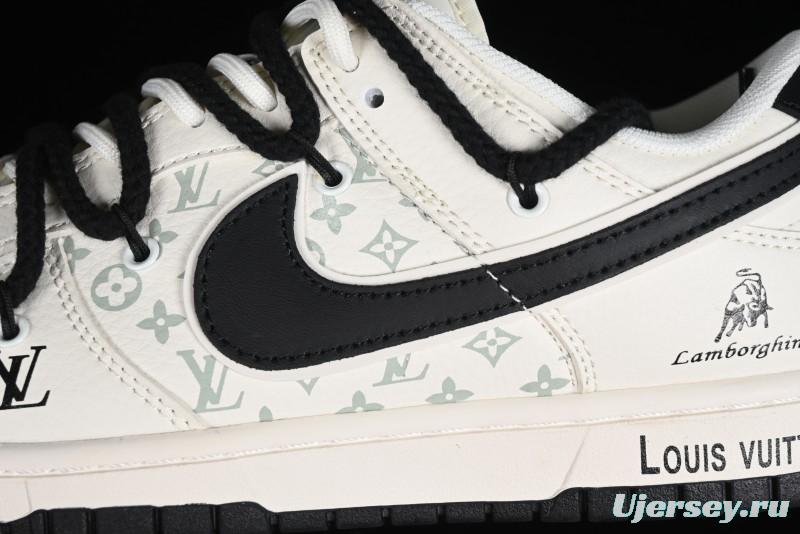 Nike SB Dunk Low LV Collaboration - Lamborghini Strap White Black Hook Anniversary High-End Custom Low-Top Casual Sneakers - SJ2068-261