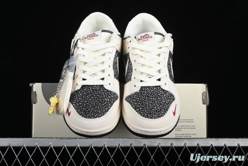 Nike SB Dunk Low Hermes Collaboration - Beige Swoosh Anniversary High-End Custom Low-Top Casual Skate Shoes - XD6188-038