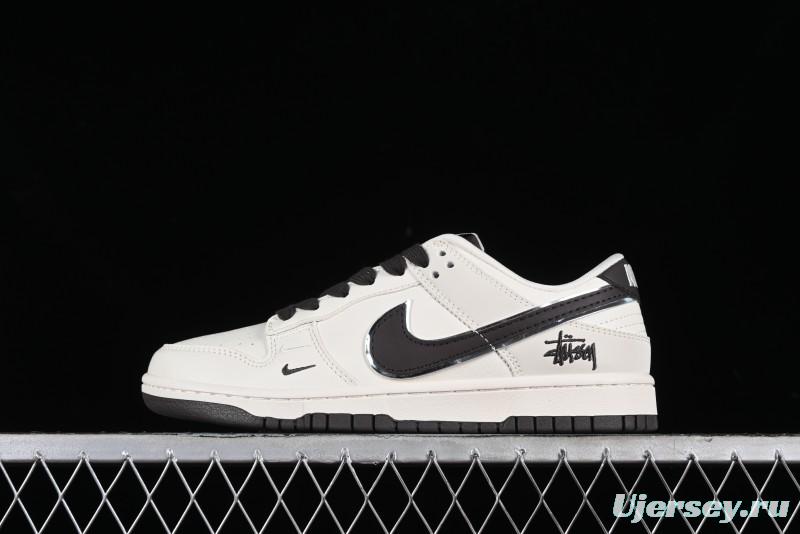 Stussy x Nike SB Dunk Low Anniversary Customized Casual Sneakers in Off-White Black Swoosh - DQ1098-378