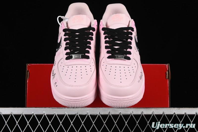 Nike Air Force 1 '07 Low Casual Sneakers with Anime-inspired Peach Pink Spray Design - CW2288-111