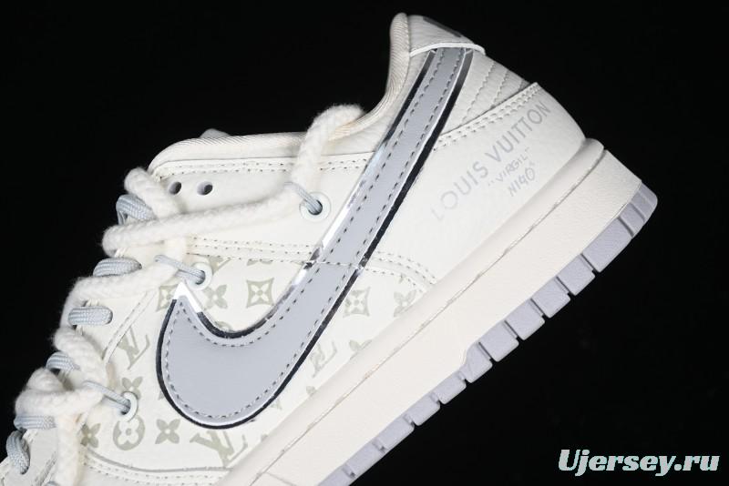 Nike SB Dunk Low LV Collaboration Strap White Grey Check Anniversary High-End Custom Low-Top Casual Skate Shoes - SJ2068-245