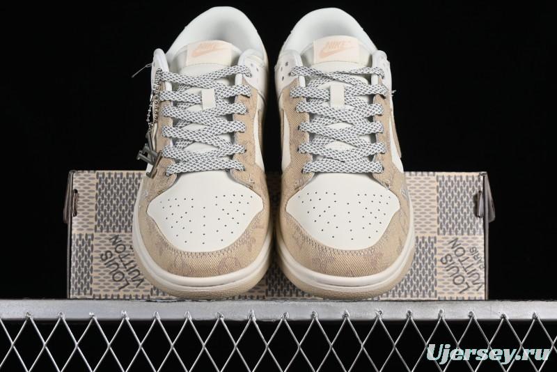 Nike SB Dunk Low LV Collaboration - Khaki Denim Anniversary High-End Custom Low-Top Casual Skate Shoes - XP3802-337