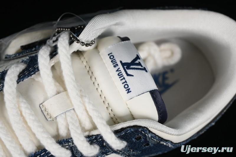 Nike SB Dunk Low LV Collaboration - Blue Denim Print Anniversary High-End Custom Low-Top Casual Skate Shoes - SJ2068-257