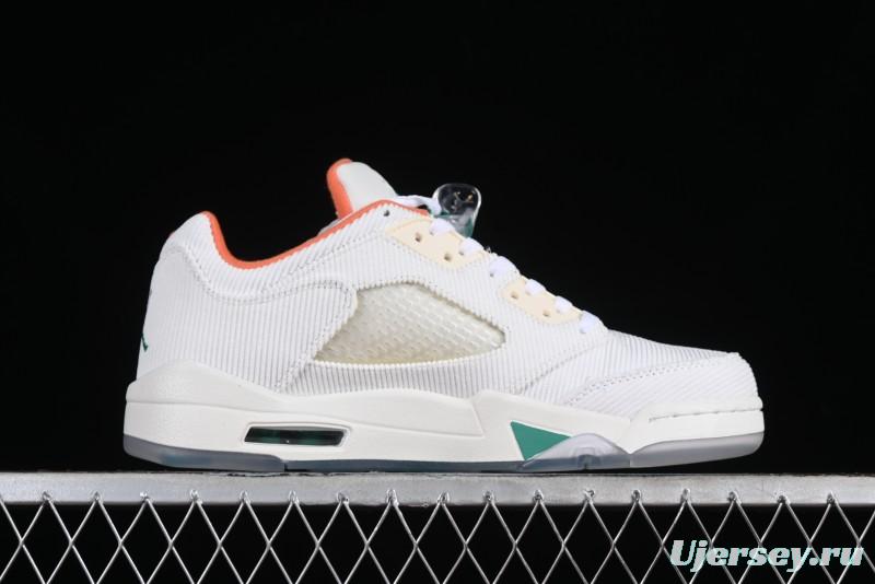 Nike Air Jordan 5 Low Retro Sneakers in White Orange Green Corduroy - CW4204-100
