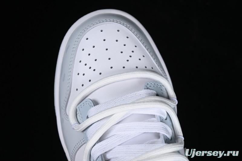 Nike Dunk Low Retro SB Casual Skate Shoes in Light Grey Blue with Silver Swoosh and Deconstructed Straps - HF0730-160