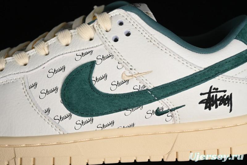 Nike SB Dunk Low Stussy Collaboration Beige Green Mini Swoosh Anniversary Custom Low-Top Casual Sneakers - CF3688-006