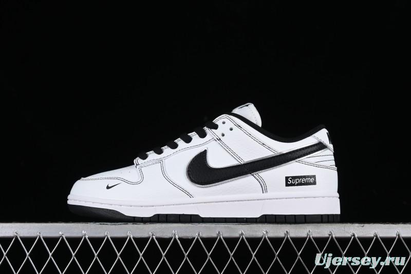 Nike Supreme x Nike SB Dunk Low Collaboration - Classic White Black Anniversary High-End Custom Low-Top Casual Skate Shoes - DY1503-100