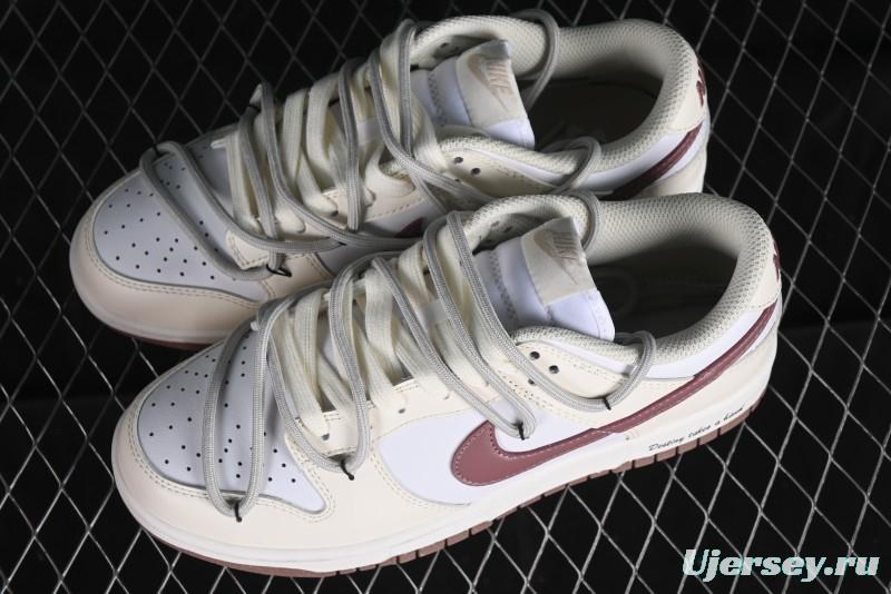 Nike Dunk Low Next Nature SB Lace-Up Low-Top Casual Sneakers in Cream Dark Brown - DD1873-103