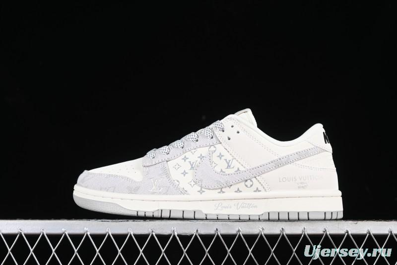 Nike SB Dunk Low LV Collaboration - Beige Denim Anniversary High-End Custom Low-Top Casual Skate Shoes - JH8310-947