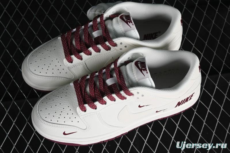 Nike SB Dunk Low Collaboration Three Swooshes Rice Wine Red Color Low-Top Casual Skateboarding Shoes - NK5639-322