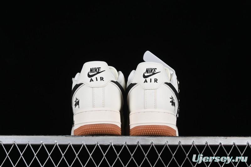 Nike Air Force 1 '07 Low Stussy Collaboration - Beige Black Gum Sole Low-Top Casual Sneakers - XZ5688-001