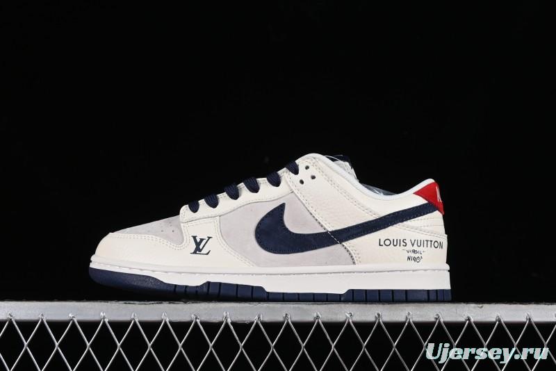 Nike SB Dunk Low LV Collaboration - Suede Navy Blue Anniversary High-End Custom Low-Top Casual Skate Shoes - FC1688-134