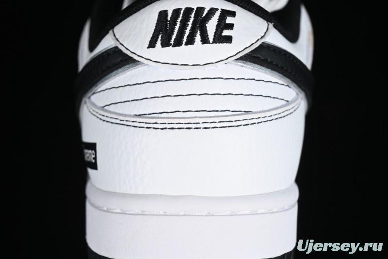 Nike Supreme x Nike SB Dunk Low Collaboration - Classic White Black Anniversary High-End Custom Low-Top Casual Skate Shoes - DY1503-100