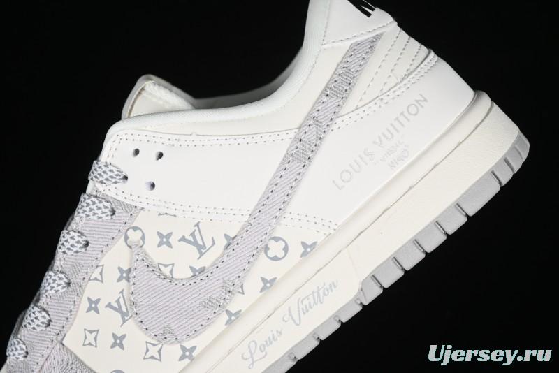 Nike SB Dunk Low LV Collaboration - Beige Denim Anniversary High-End Custom Low-Top Casual Skate Shoes - JH8310-947